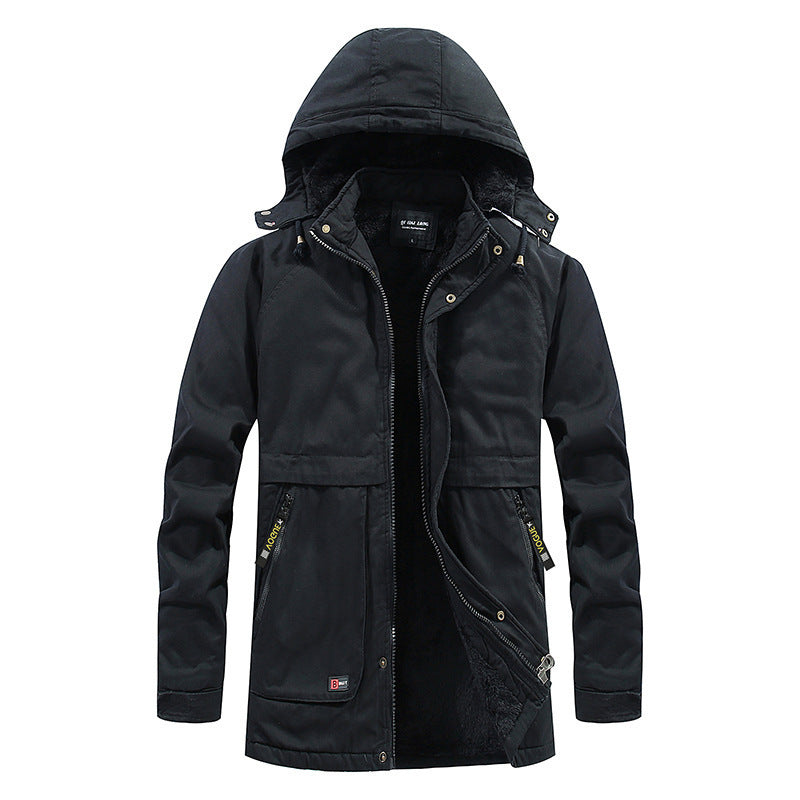Herren Utility-Kapuzenparka aus Baumwoll-Canvas mit wärmender Teddyfutter-Innenlage und verdecktem Frontreißverschluss Drune