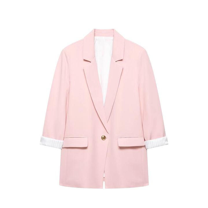 Damen taillierter Longblazer mit Umschlagärmeln und dekorativem Knopf Drune