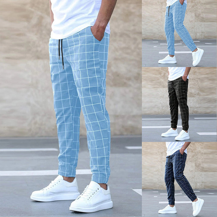 Herren karierte Jogginghosen mit Kordelzug, Slim Fit und elastischen Bündchen Drune