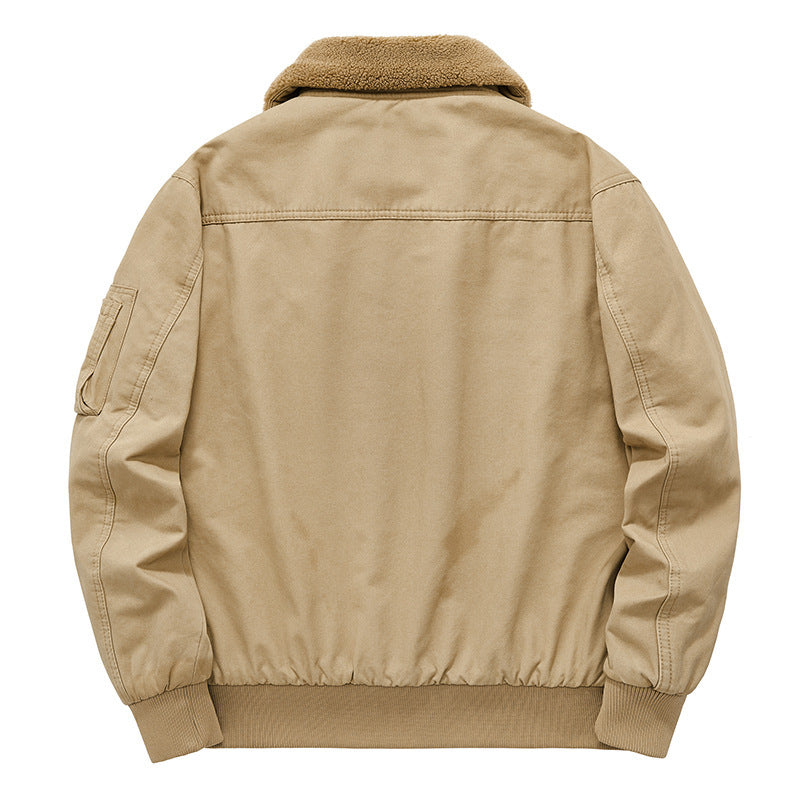 Herren Pilotenjacke mit Sherpa-Innenfutter, Teddykragen und Utility-Taschen Drune