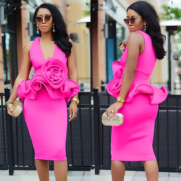 Damen Cocktailkleid mit kunstvollem Blumenapplikation Drune