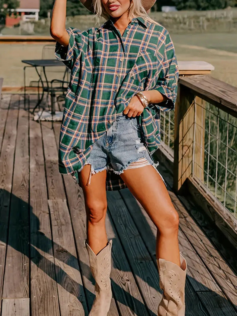 Damen Oversized Karohemd Drune