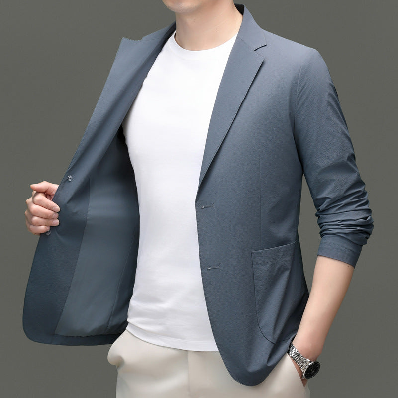 Herren eleganter Freizeitblazer aus atmungsaktivem Gewebe mit modischem Stehkragen Drune