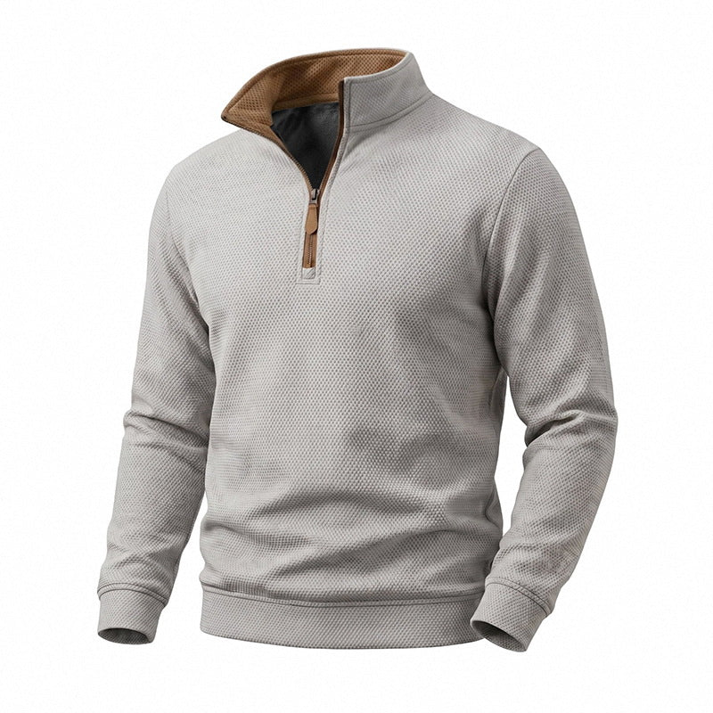 Herren Halbzip-Pullover mit Waffelstruktur und Kontrastkragen Drune