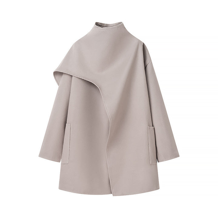 Damen Asymmetrischer Wollmix-Mantel mit Cape-Überwurf und Stehkragen Drune