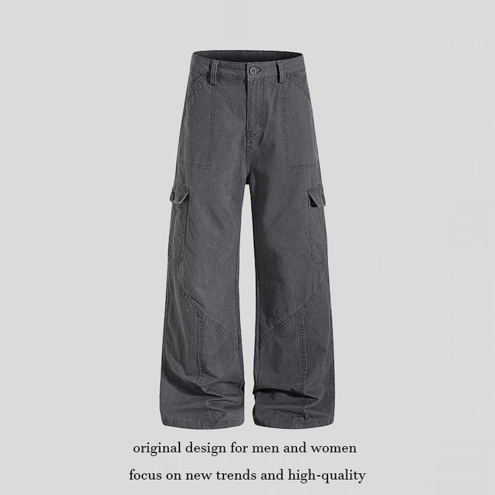 Damen Weite Cargo-Hose aus Baumwoll-Mix mit hohem Bund und Multifunktionstaschen Drune