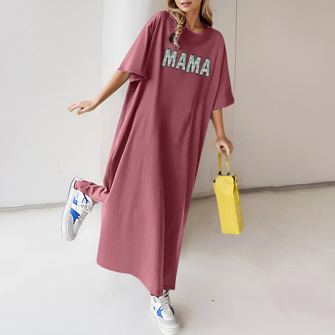 Damen nan florales Statement-Maxikleid im Oversize-T-Shirt-Stil mit Rundhalsausschnitt Drune