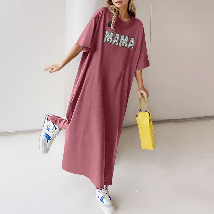 Damen nan florales Statement-Maxikleid im Oversize-T-Shirt-Stil mit Rundhalsausschnitt Drune
