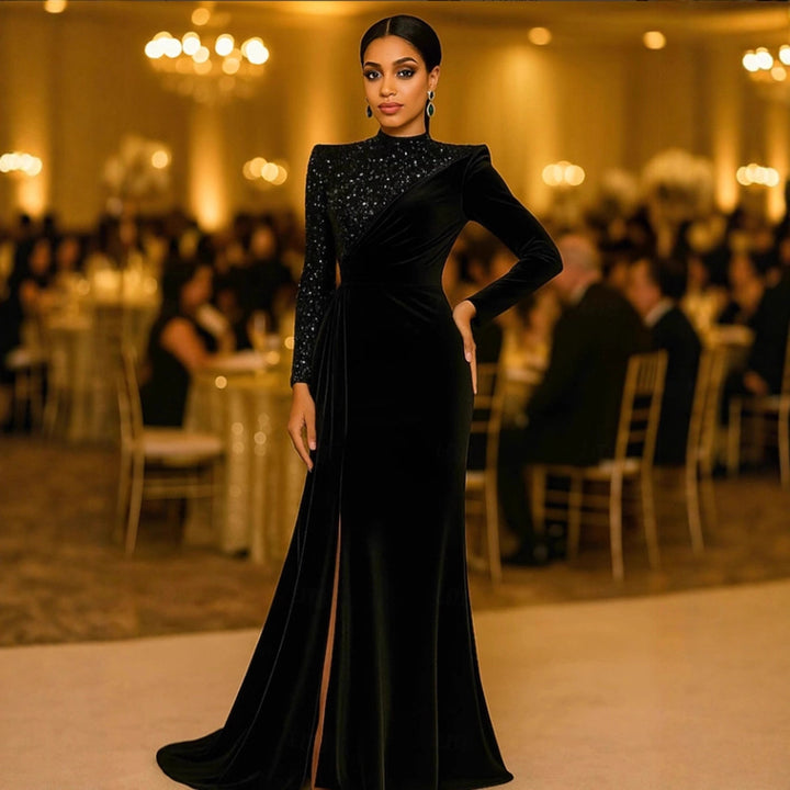 Damen Elegantes Abendkleid mit schimmerndem Oberteil und raffinierter Drapierung Drune