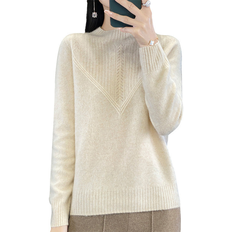 Damen Lockerer Mohair‑Blend Pullover mit strukturierter V‑Paneel und Stehkragen Drune