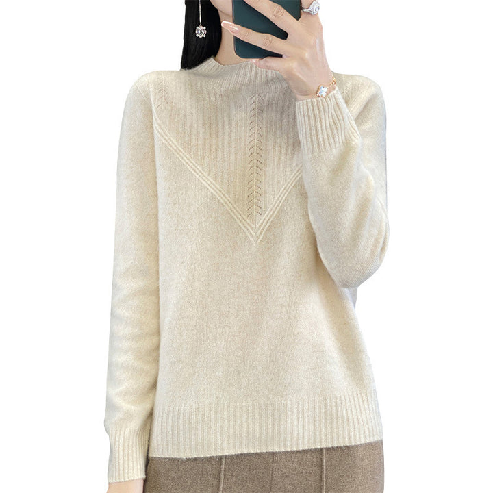 Damen Lockerer Mohair‑Blend Pullover mit strukturierter V‑Paneel und Stehkragen Drune