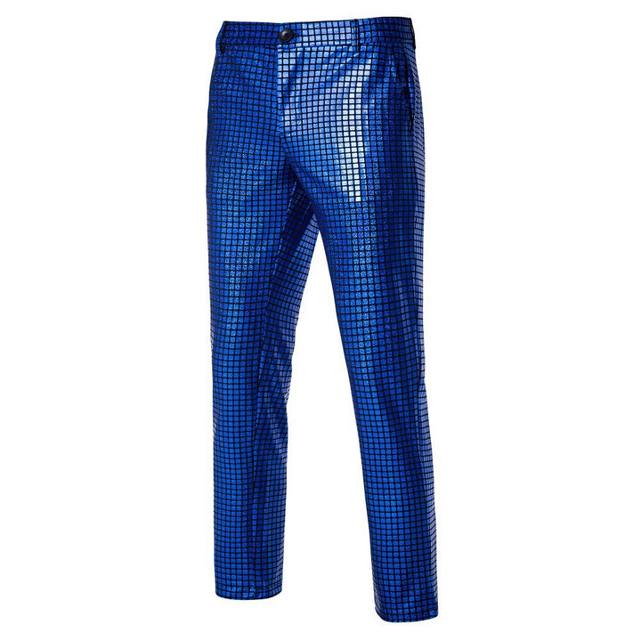 Herren nan Slim-Fit Anzughose mit glänzender Paillettenoptik und feinem Karomuster Drune