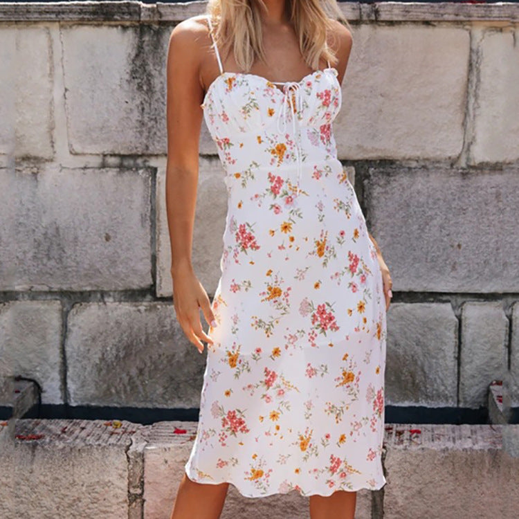 Damen Figurnahes Blumen-Midikleid mit schmalem Schnitt und Raffung Drune