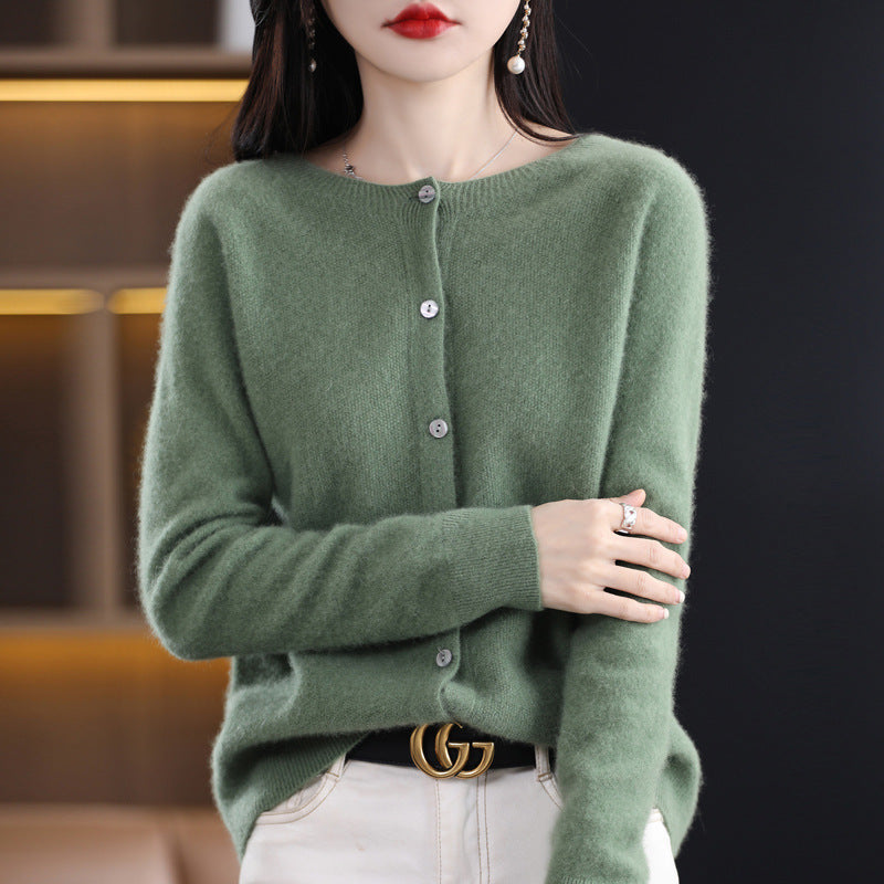 Damen Kurzgeschnittener Cardigan in Mohair‑Optik mit Rundhalsausschnitt und Perlmuttknöpfen Drune