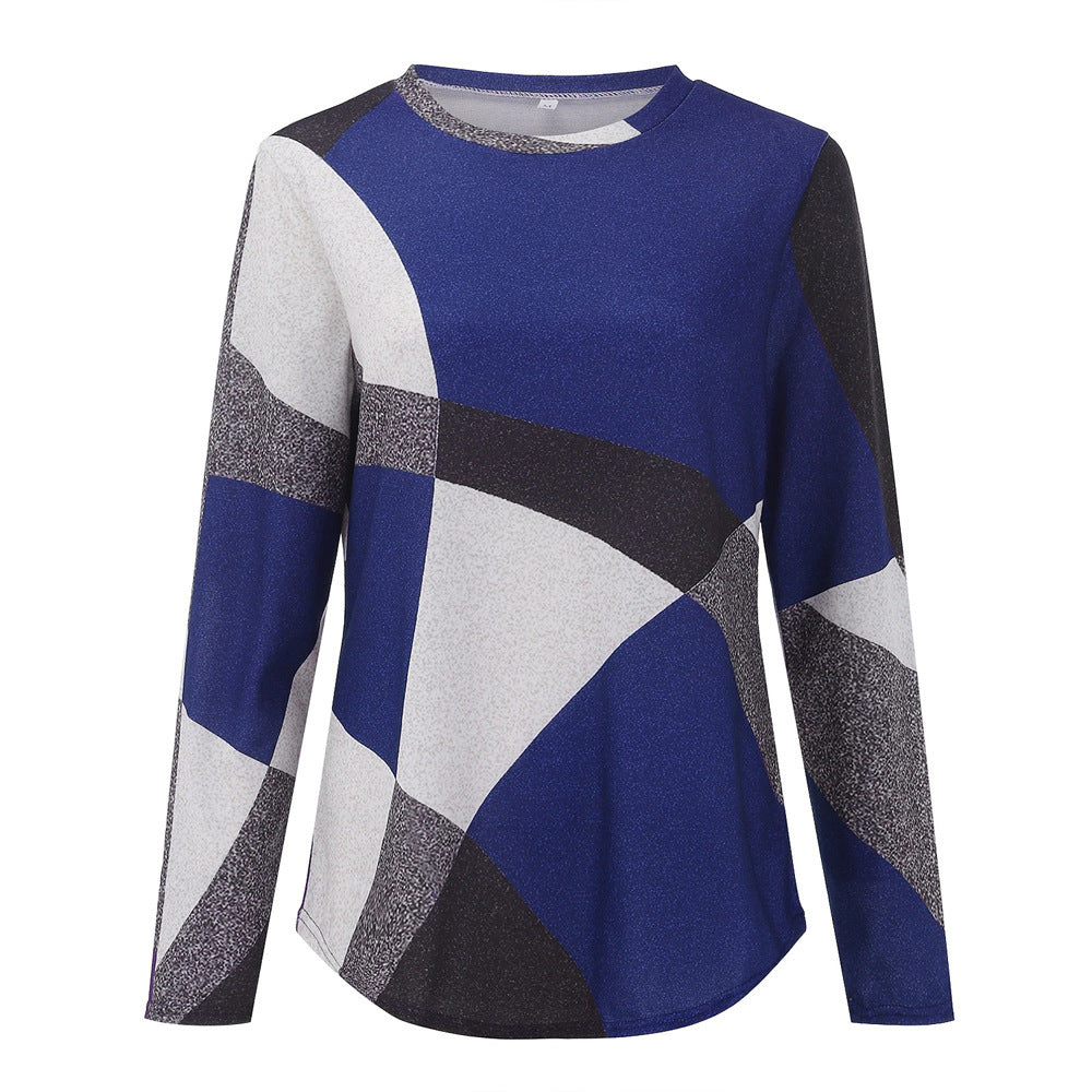 Damen nan Langarmshirt mit grafischem Print, Rundhalsausschnitt und geschwungenem Saum Drune