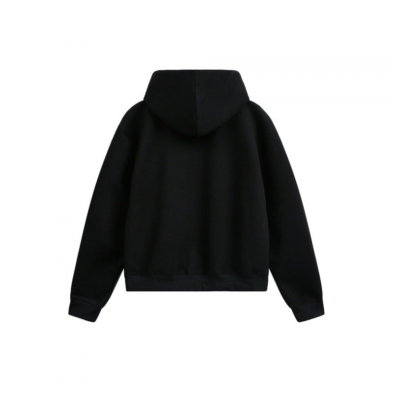 Damen Boxy-Kapuzen-Sweatjacke mit durchgehendem Reißverschluss, kariert gefütterter Kapuze und Kängurutaschen Drune