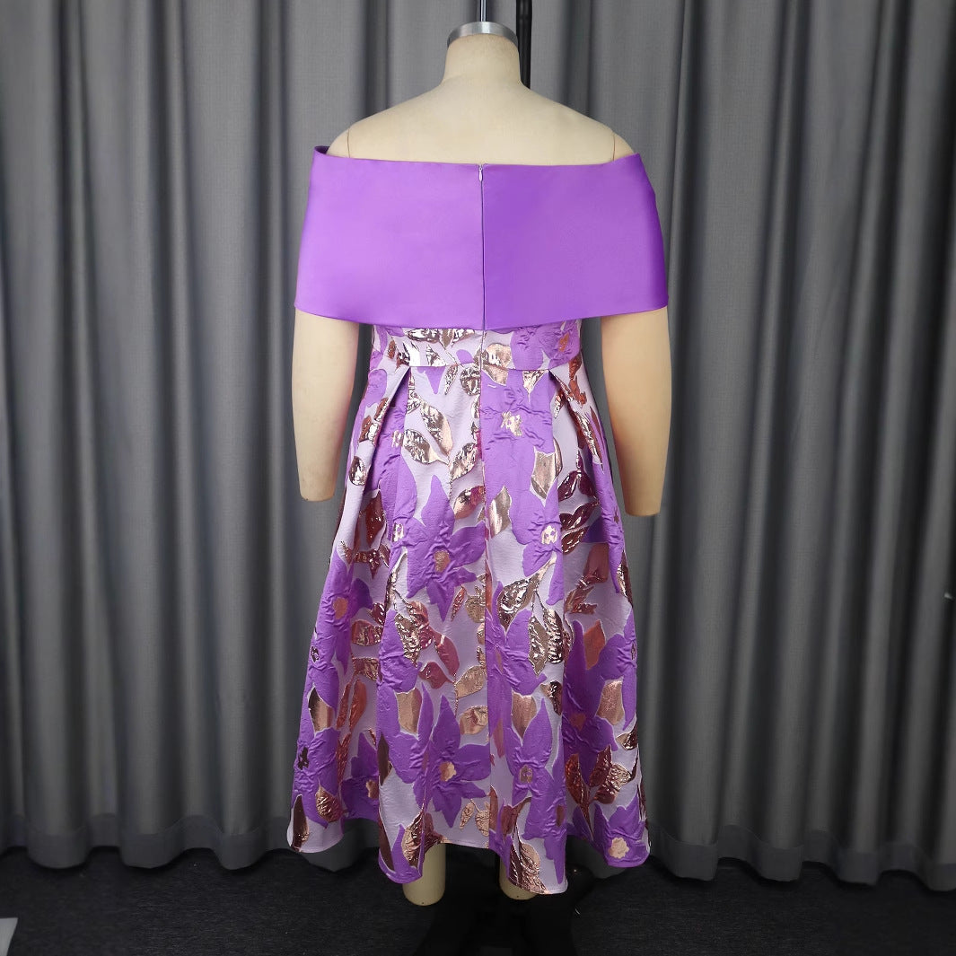 Damen Elegantes Abendkleid mit schulterfreier Applikation und floralen Motiven Drune
