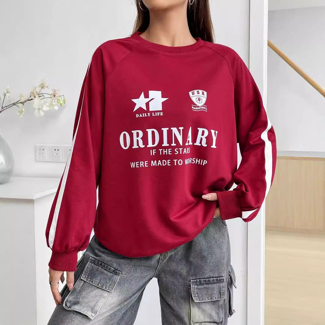 Damen lässiger Sweatshirt mit kreativen Grafiken und voluminösen Ärmeln Drune