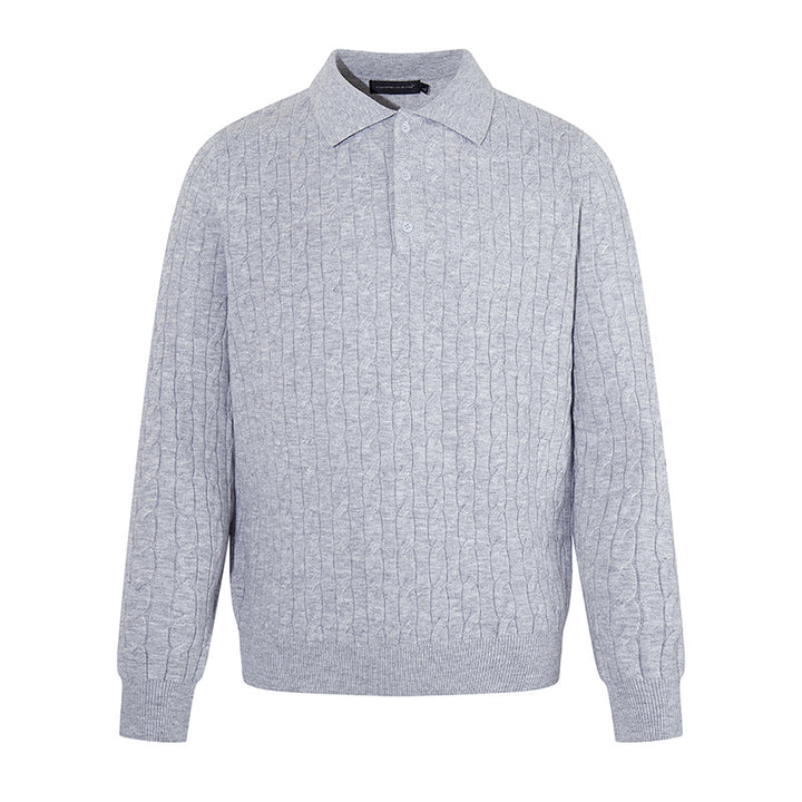 Herren Strick-Polo mit Zopfstrickmuster, Hemdkragen und Knopfleiste Drune