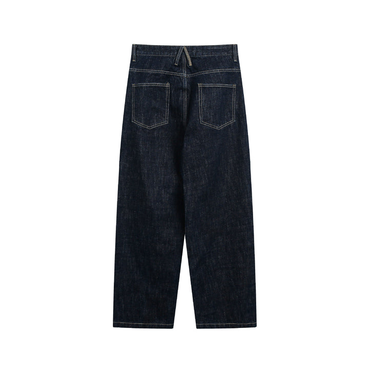 Damen Hochtaillierte verkürzte Jeanshose mit weitem Bein und sichtbaren Steppnähten Drune