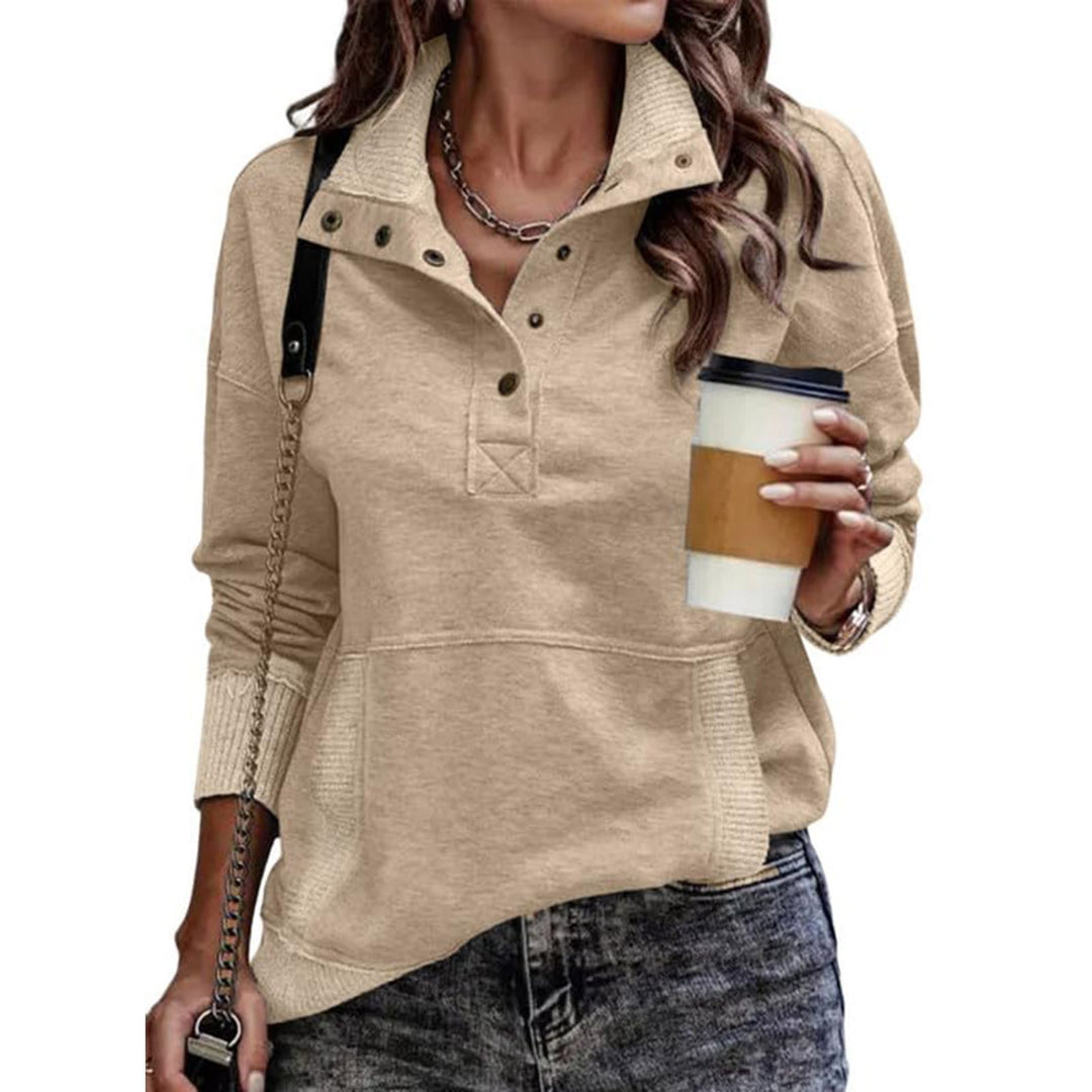 Damen Pullover mit hohem Kragen und Knopfdetails Drune