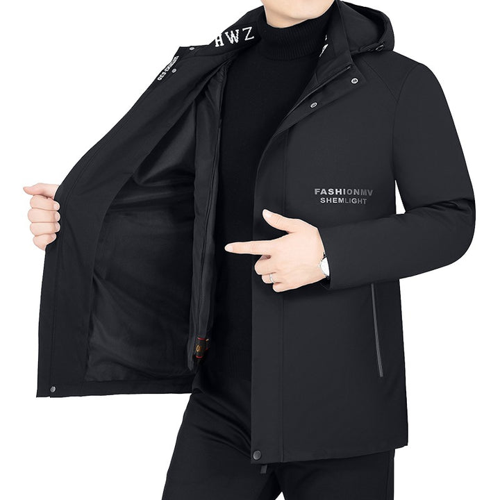 Herren Moderner Urbaner Parka mit fester Kapuze, nahtverdeckten Reißverschlüssen und leichtem Thermofutter Drune