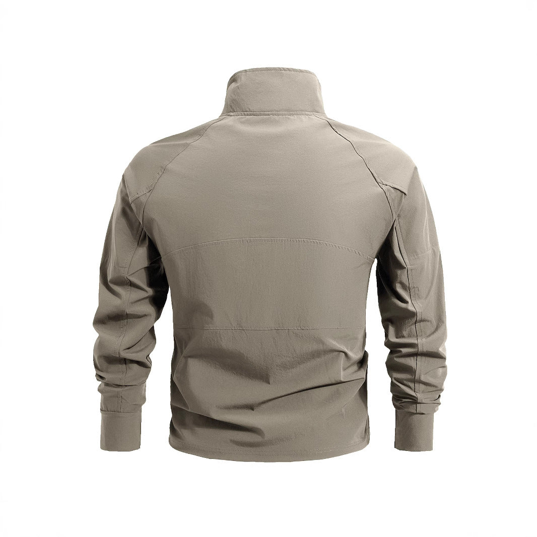 Herren nan taktisches Halfzip-Outdoorpullover mit hohem Stehkragen, verdecktem Reißverschluss und Ärmeltaschen Drune