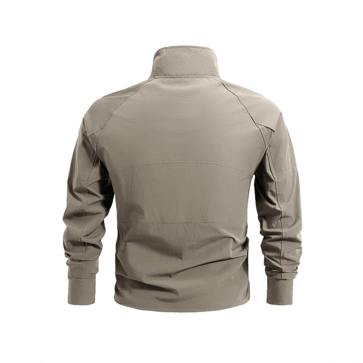 Herren nan taktisches Halfzip-Outdoorpullover mit hohem Stehkragen, verdecktem Reißverschluss und Ärmeltaschen Drune