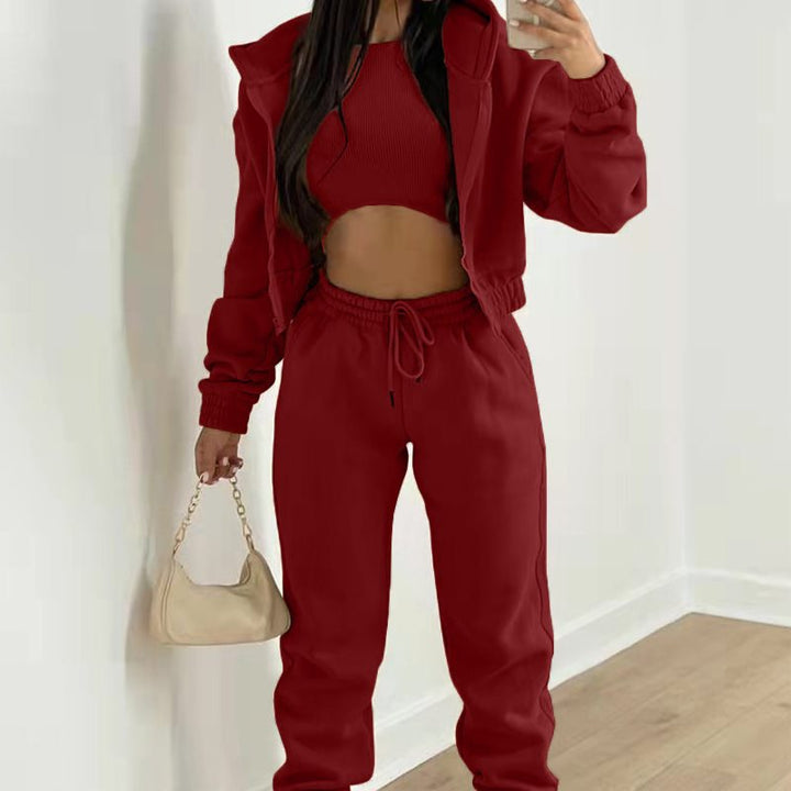 Damen sporty cropped Hoodie und Jogginghose Set Drune