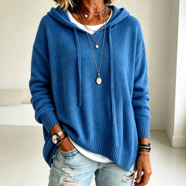 Damen Oversize Kapuzenpullover aus weichem Feinstrick mit Zier‑V‑Ausschnitt Drune