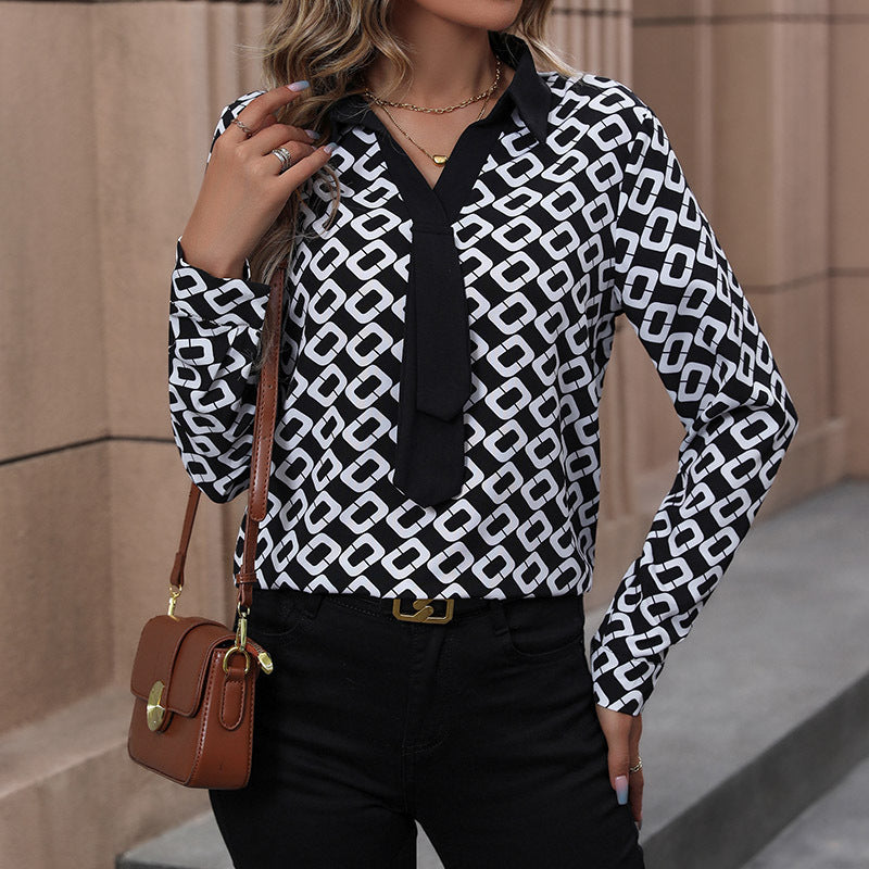 Damen Elegante Bluse mit strukturiertem Muster und Bindeband Drune