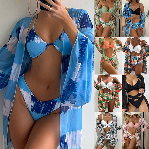 Damen Badeset mit transparenter Manteljacke und floralem Muster Drune