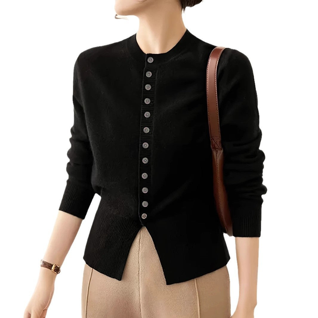 Damen Strickjacke mit feiner Knopfleiste und elegantem Stehkragen Drune