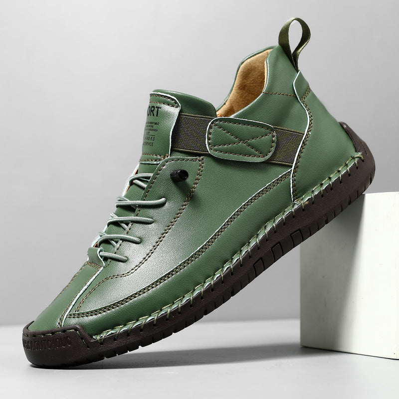 Herren Ledernachahmender Freizeit‑Sneaker mit Klettriemen, Mokassinnaht & profilierter Gummisohle Drune