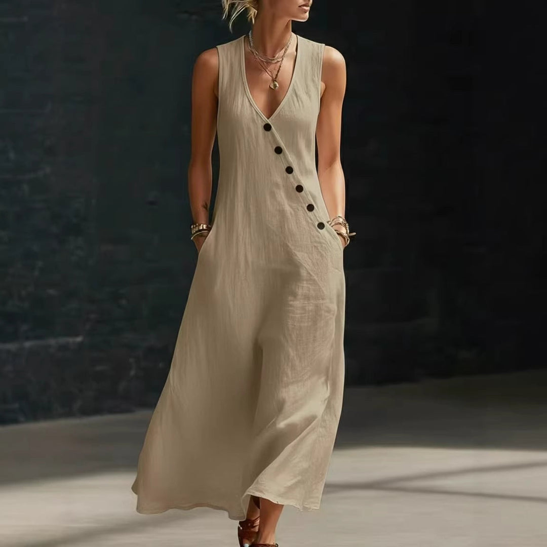 Damen Langarmkleid mit seitlichem Schlitz und Knopfdetails Drune