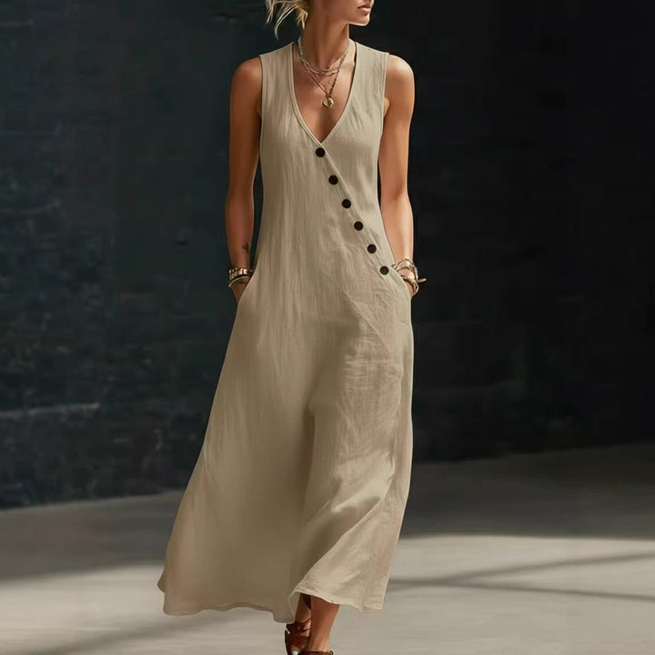 Damen Langarmkleid mit seitlichem Schlitz und Knopfdetails Drune