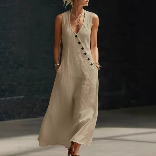 Damen Langarmkleid mit seitlichem Schlitz und Knopfdetails Drune