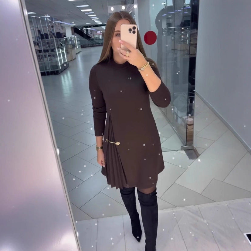 Damen Kleid mit elegantem Falten-Design und dekorativem Gurt Drune