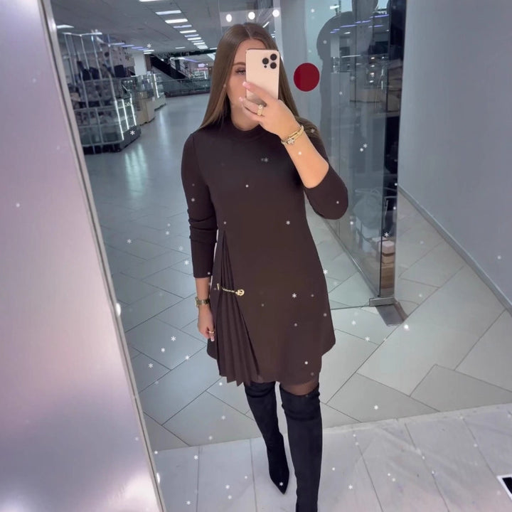 Damen Kleid mit elegantem Falten-Design und dekorativem Gurt Drune