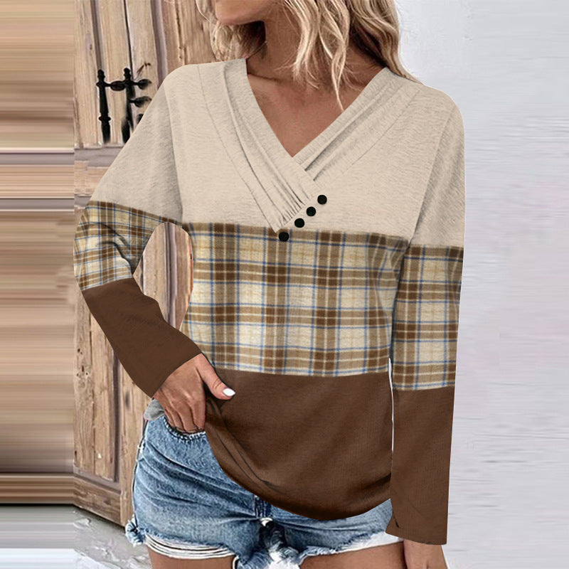 Damen Gerippter V-Ausschnitt Pullover mit Farbverlauf, Zierknöpfen und legerer Passform Drune