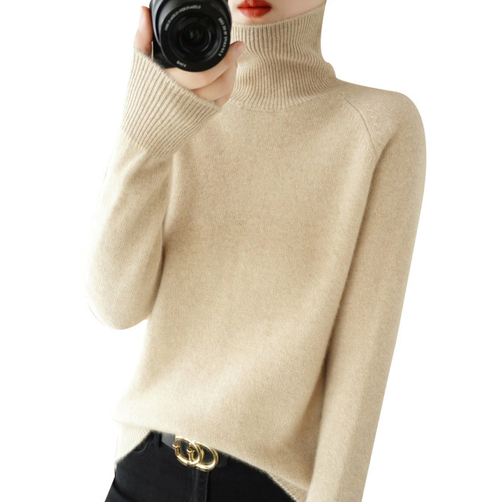 Damen Luxus-Feinstrick-Rollkragenpullover mit Daumenlochbündchen und femininer Schulterpasse Drune