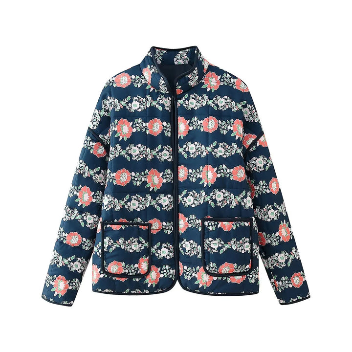 Damen nan gesteppte Kurzjacke mit floralem Allover-Print, leichter Wattierung, Stehkragen und aufgesetzten Taschen Drune