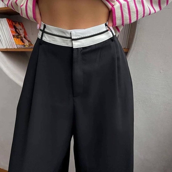 Damen weite Stoffhose mit elastischem Bund und kontrastierendem Gürtel Drune