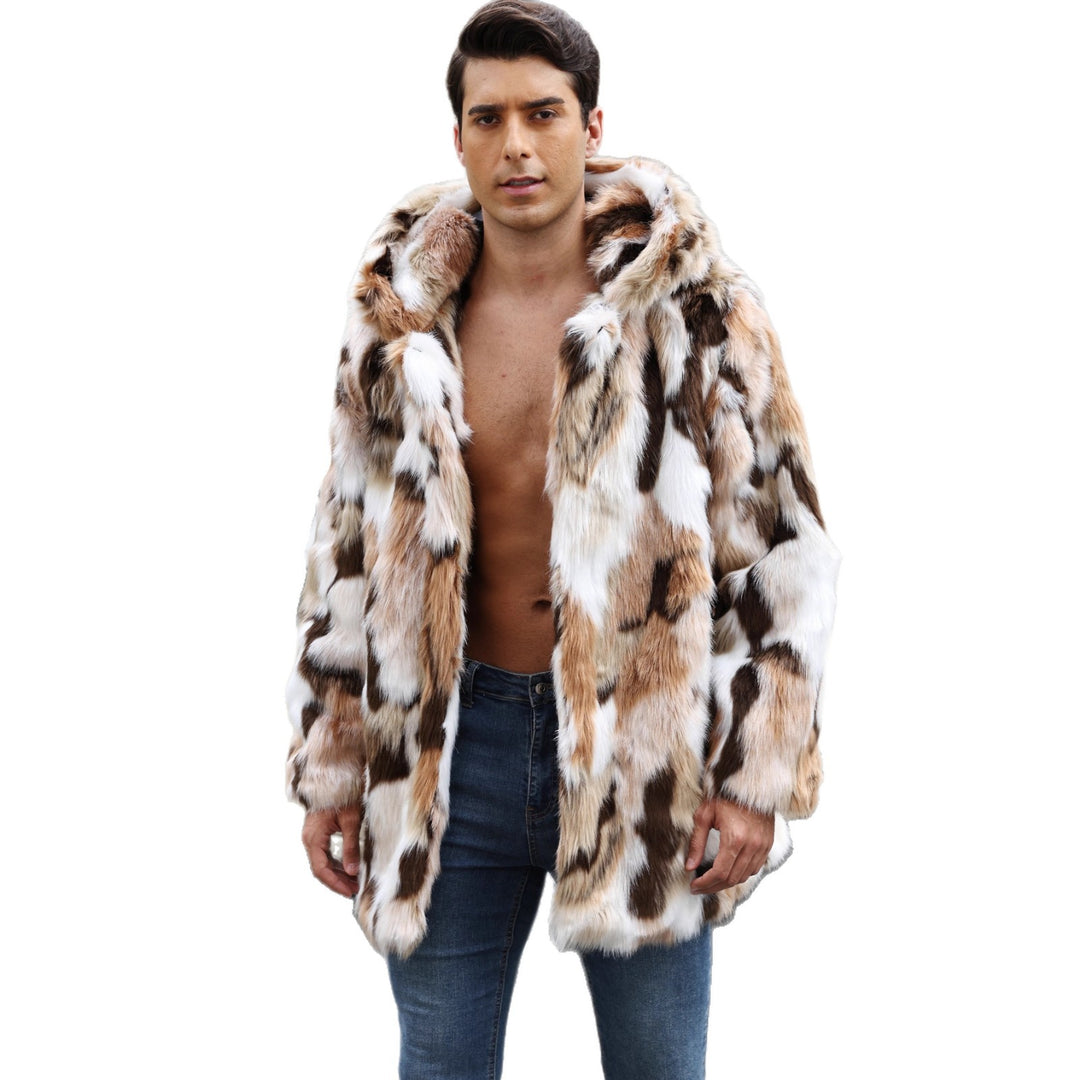 Herren Eleganter Kunstpelz-Mantel mit auffälligem Tiermuster Drune