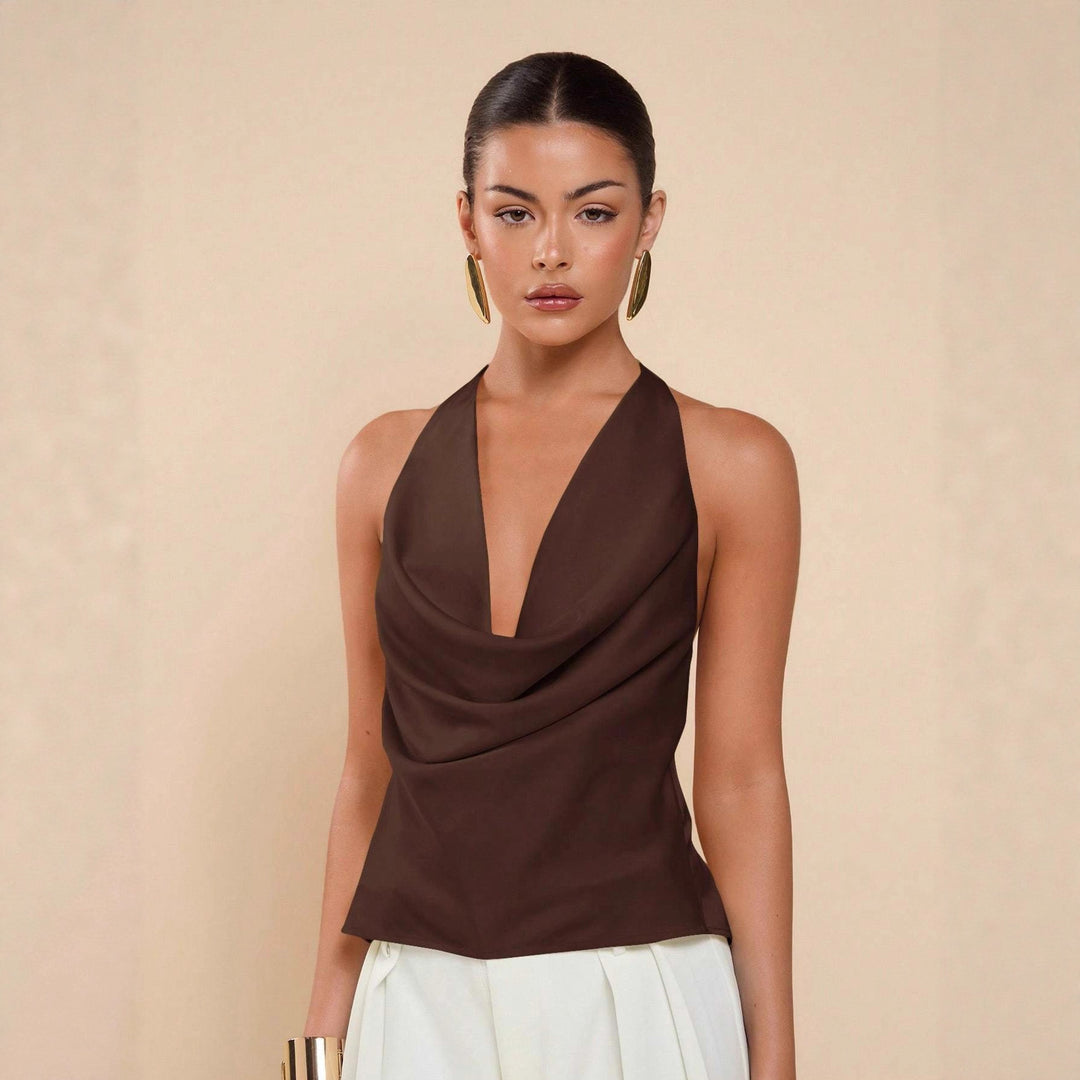Damen Elegantes Wickeloberteil mit tiefem V-Ausschnitt und fließendem Stoff Drune