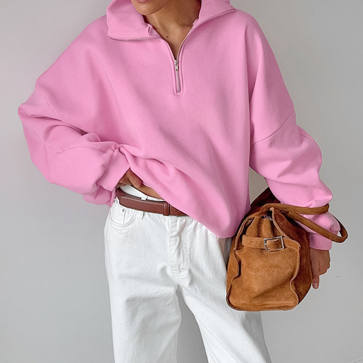 Damen lässiger Oversized Pullover mit Reißverschluss Drune
