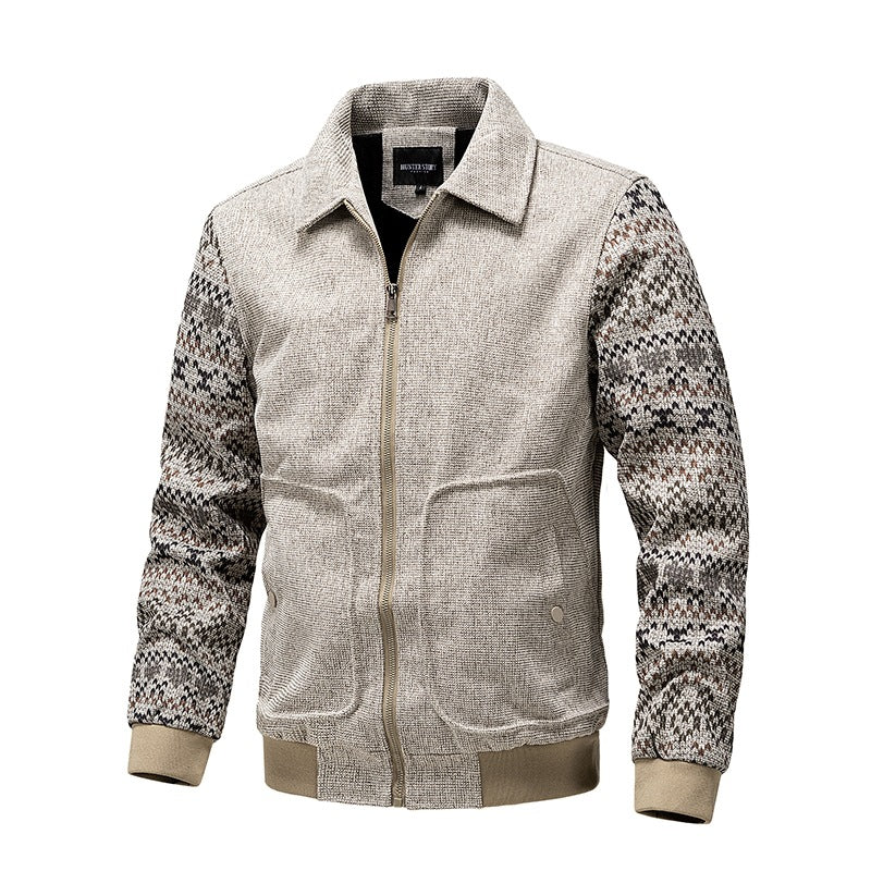 Herren Strick-Blousonjacke mit Reißverschluss, geripptem Saum & Norwegerärmeln Drune