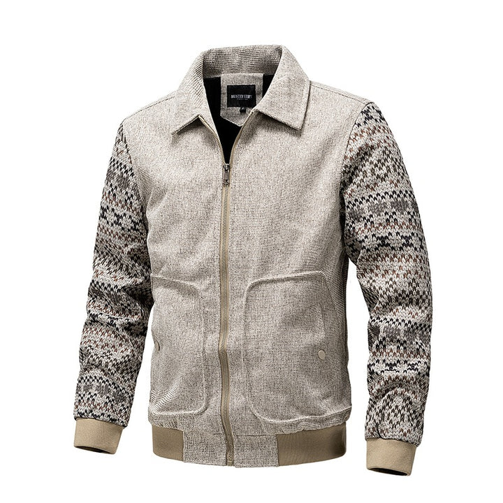 Herren Strick-Blousonjacke mit Reißverschluss, geripptem Saum & Norwegerärmeln Drune