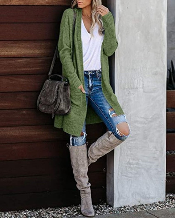 Damen Langer Strickcardigan mit offener Vorderseite und kuscheliger Textur Drune