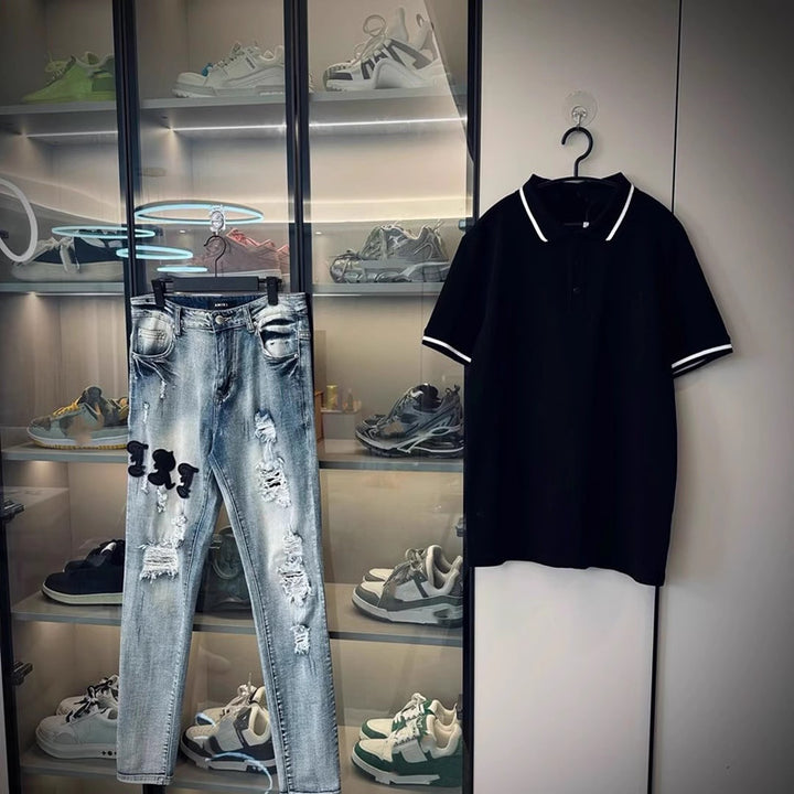 Herren Modische Ripped Jeans mit kreativen Applikationen Drune 1788342069